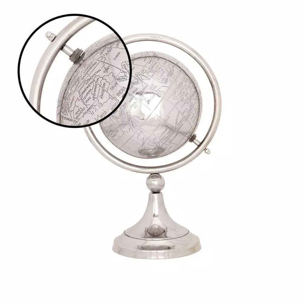 LITTON LANE 14 in. Modern Silver Globe with Axis Ring and Metal Base