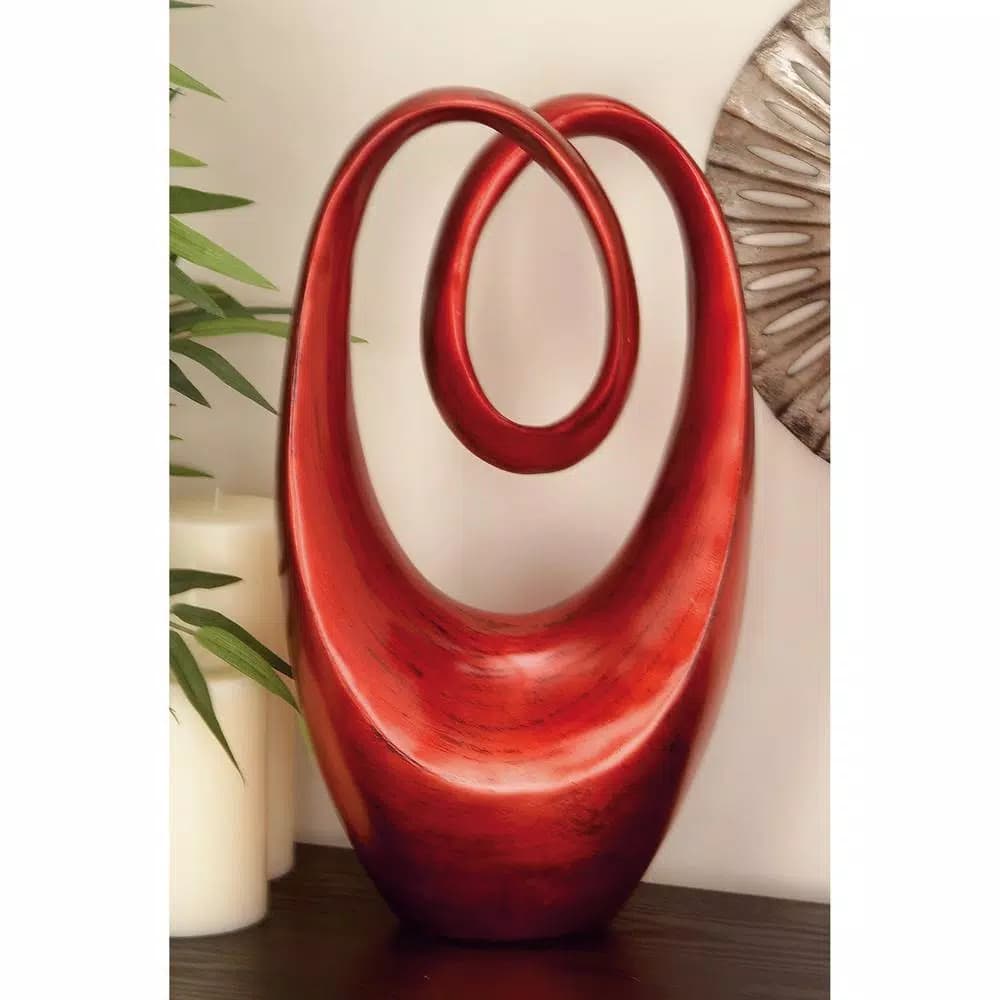 LITTON LANE 20 in. Red Polystone Abstract Infinity Sculpture - Modern Decorative Statuary