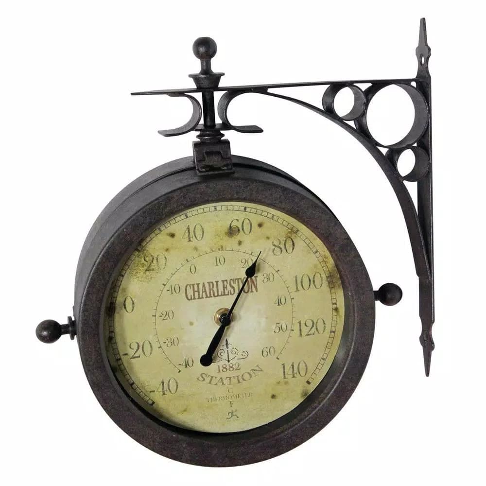 Infinity Instruments Charleston 8 in. Round Double-Sided Outdoor Wall Clock & Thermometer