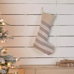VHC Brands 20 in. Grey Margot Farmhouse Christmas Stocking with Diamond Pattern Lace thumbnail 3