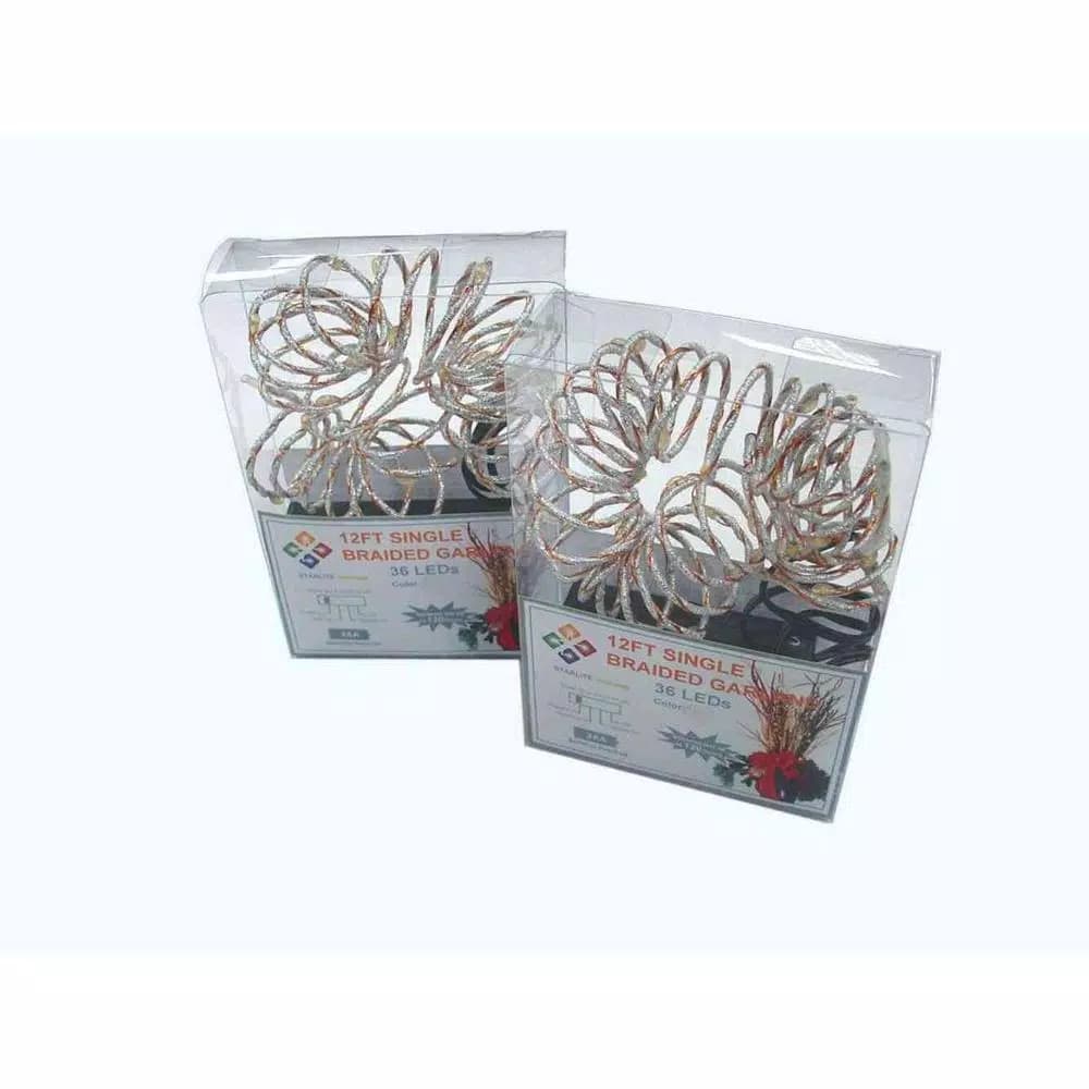 Starlite Creations 12 ft. Pre-Lit LED White Single Braided Garland, Battery Operated (Bundle of 2)