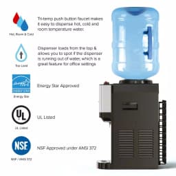 Brio Top Loading Countertop Water Cooler Dispenser with Hot, Cold & Room Temperature Water, Stainless Steel thumbnail 2