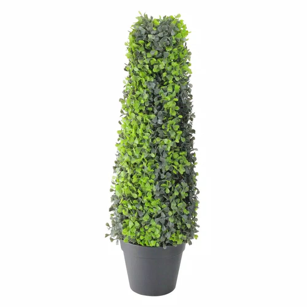 Northlight 25 in. Artificial 2-Tone Boxed Cone Topiary Tree in Black Pot