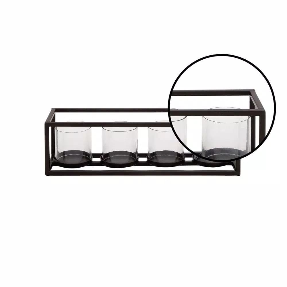 LITTON LANE 5 in. Black Iron and Clear Glass 4-Pedestal Rectangular Votive Candle Holder