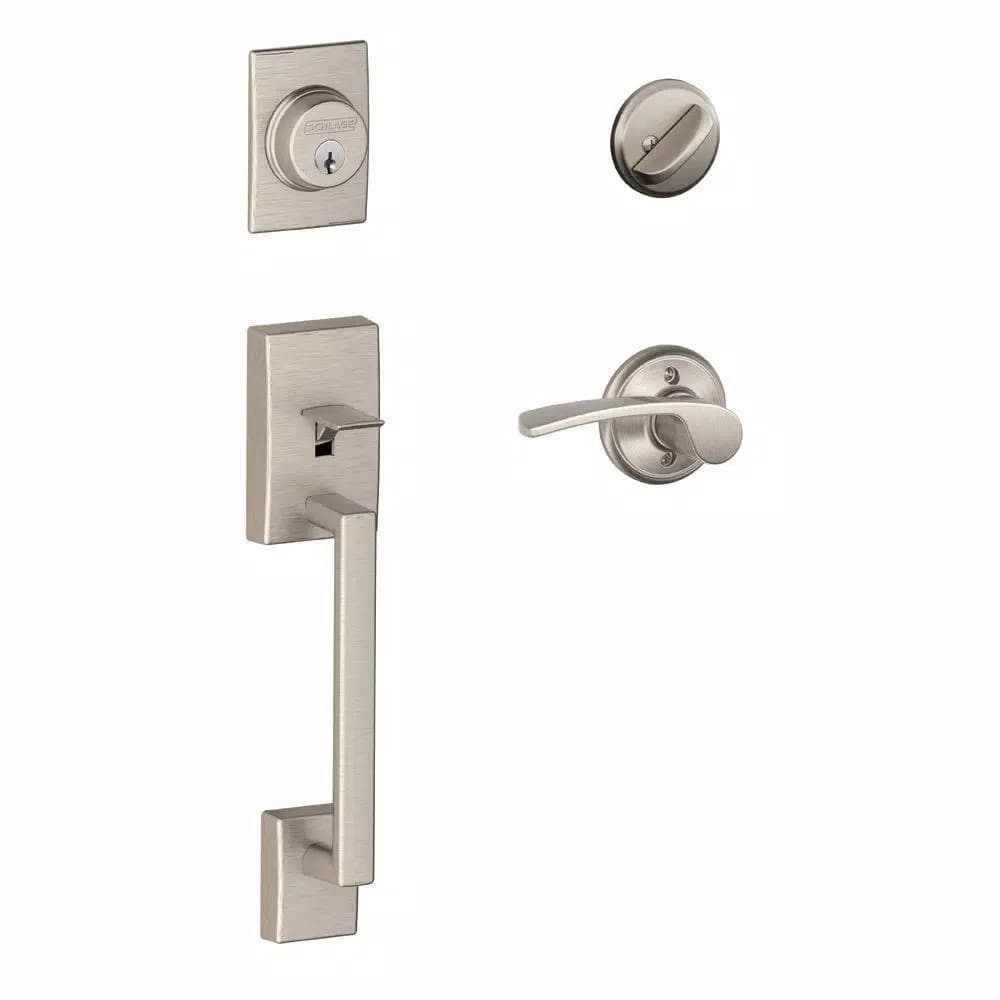 Schlage Century Satin Nickel Single Cylinder Deadbolt with Merano Lever Handleset, Right-Handed