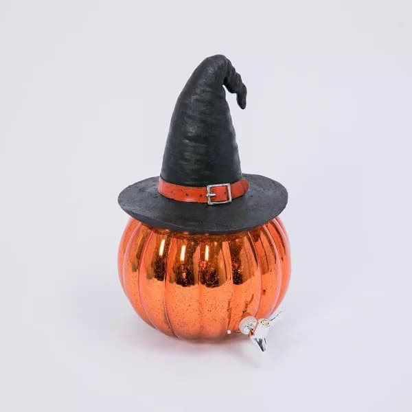 Gerson Halloween 17 in. Orange Glass Pumpkin Beverage Dispenser with Witch Hat