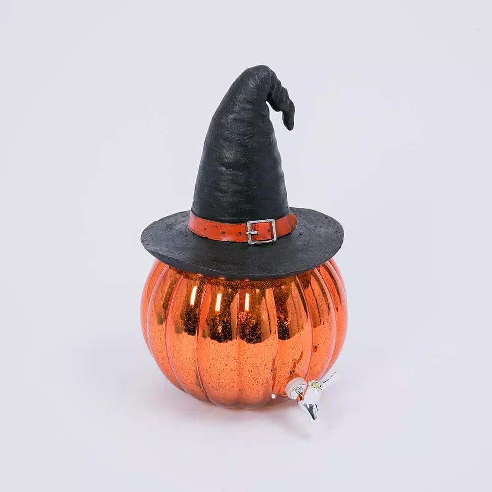 Gerson Halloween 17 in. Orange Glass Pumpkin Beverage Dispenser with Witch Hat