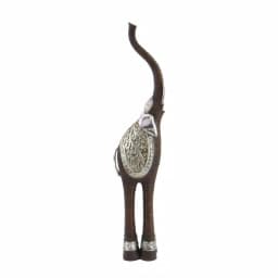 LITTON LANE 38 in. Elephant Decorative Sculpture with Raised Trunk - Brown and Silver Polystone Statuary thumbnail 4
