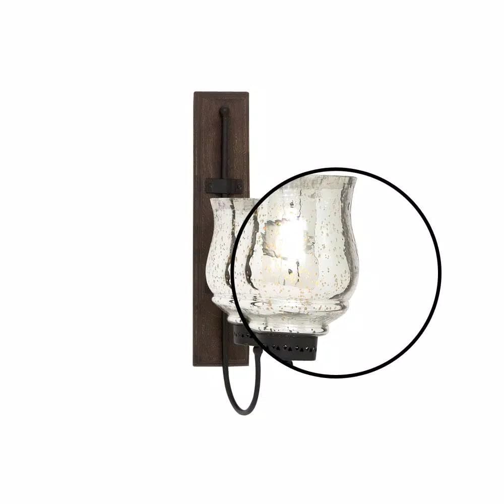 LITTON LANE 21 in. New Traditional Silver Flared Top Hurricane Candle Sconce with Walnut Frame