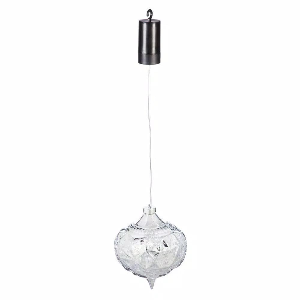 Evergreen 6 in. Silver Shatterproof LED Teardrop Outdoor Christmas Ornament, Battery Operated