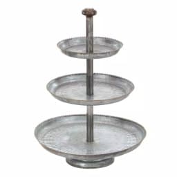 LITTON LANE 3-Tier Farmhouse Iron Cake Stand, Galvanized Gray Metallic Finish thumbnail 1