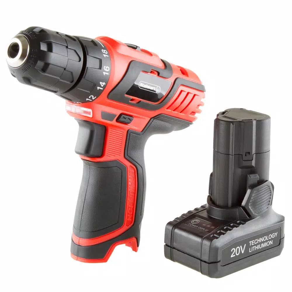 Stalwart 20V Lithium-Ion 3/8 in. Cordless Drill/Driver 62-Piece Set with Brushless Motor