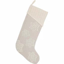 VHC Brands Ingrid Ash Grey Farmhouse Christmas Stocking - 20 in. Cotton with Metallic Silver Snowflakes thumbnail 1