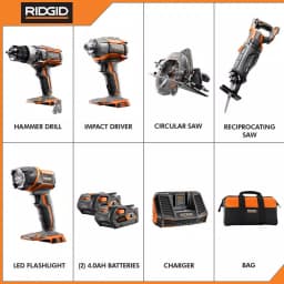 RIDGID 18V Lithium-Ion Cordless 5-Tool Combo Kit with (2) 4.0 Ah Batteries and Contractor's Bag thumbnail 2