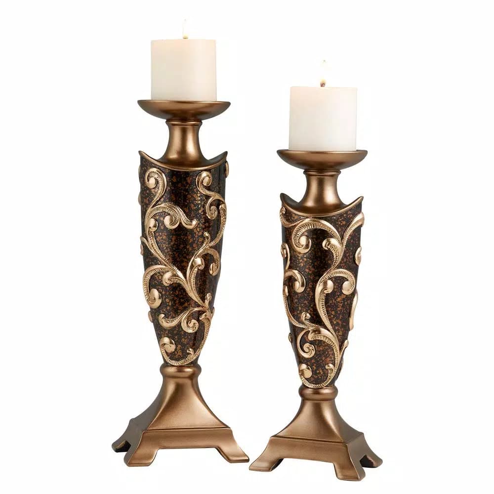 OK LIGHTING Odysseus Bronze Polyresin Candlestick Candleholder Set of 2