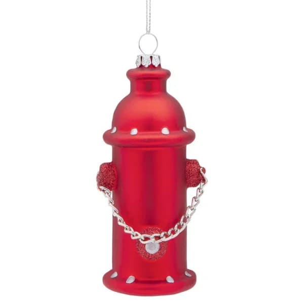 Design Toscano 5 in. Fire Hydrant Blown Glass Holiday Ornament, Red