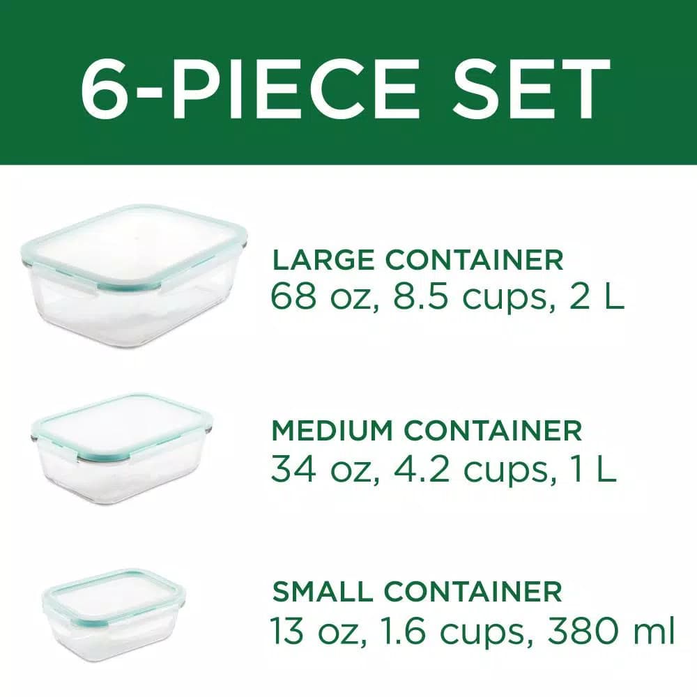 Lock & Lock Purely Better 6-Piece Borosilicate Glass Food Storage Container Set
