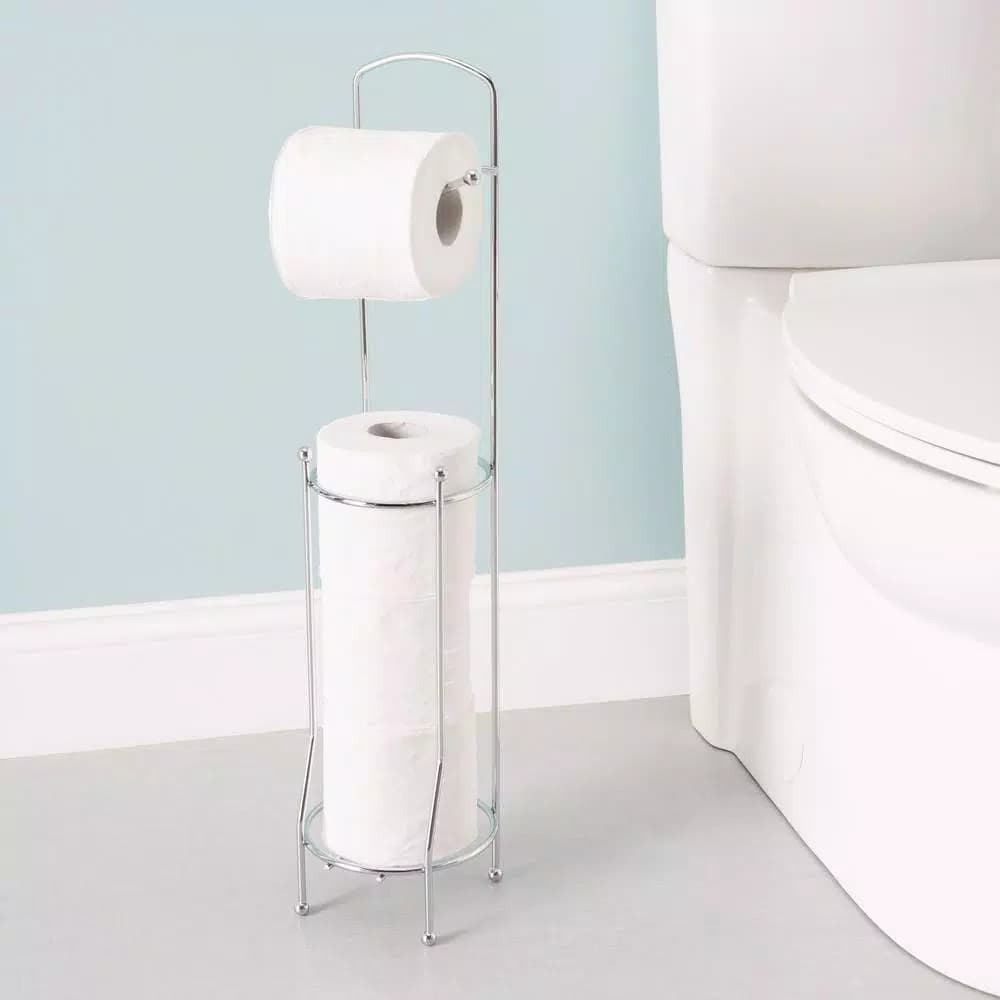 Home Basics Freestanding Chrome Toilet Paper Holder and Dispenser with 3-Roll Storage