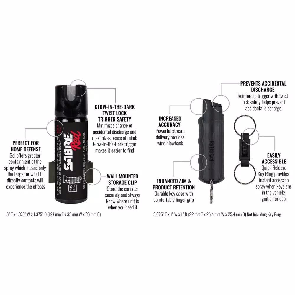 Sabre Police Strength Pepper Spray Kit with Keychain Spray and Glow-in-the-Dark Home Spray