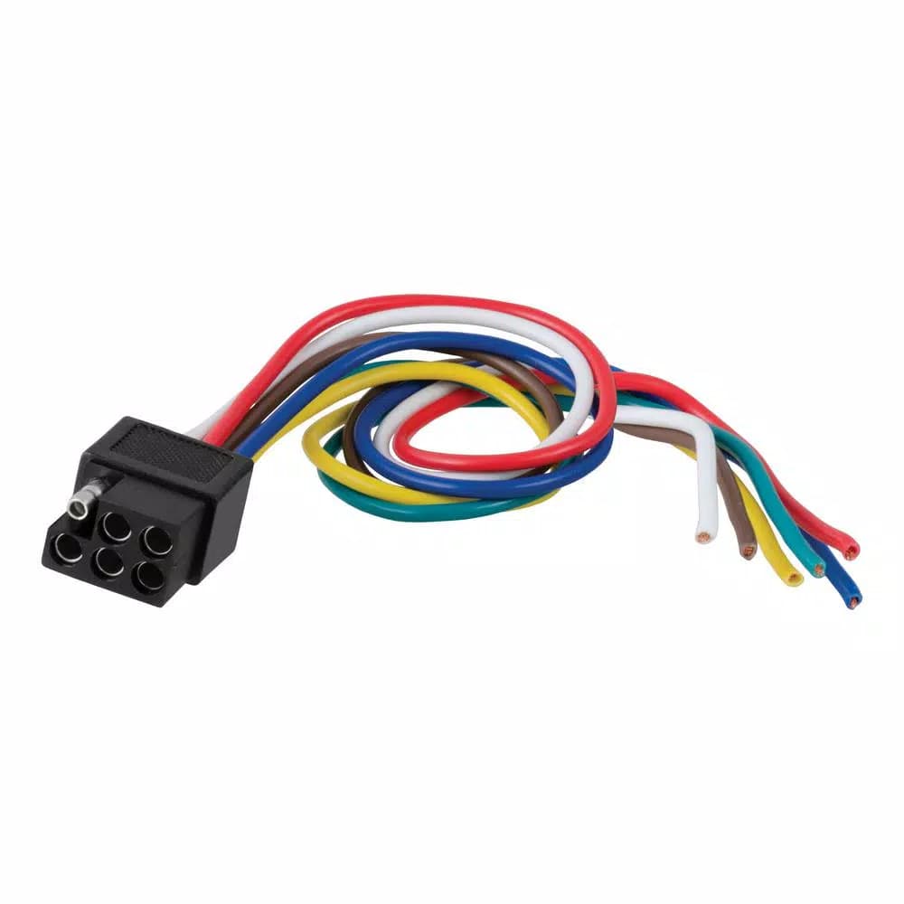 CURT 6-Way Square Trailer Connector Socket with 12" Color-Coded Wires