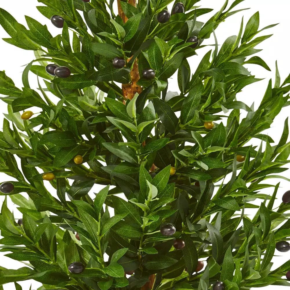 Nearly Natural 3.5-Ft. Artificial Olive Cone Topiary Tree with White Planter, Indoor/Outdoor UV-Resistant