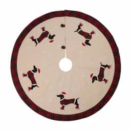Glitzhome 48 in. Dachshund Embroidered Fabric Christmas Tree Skirt with Red Plaid Edge thumbnail 1
