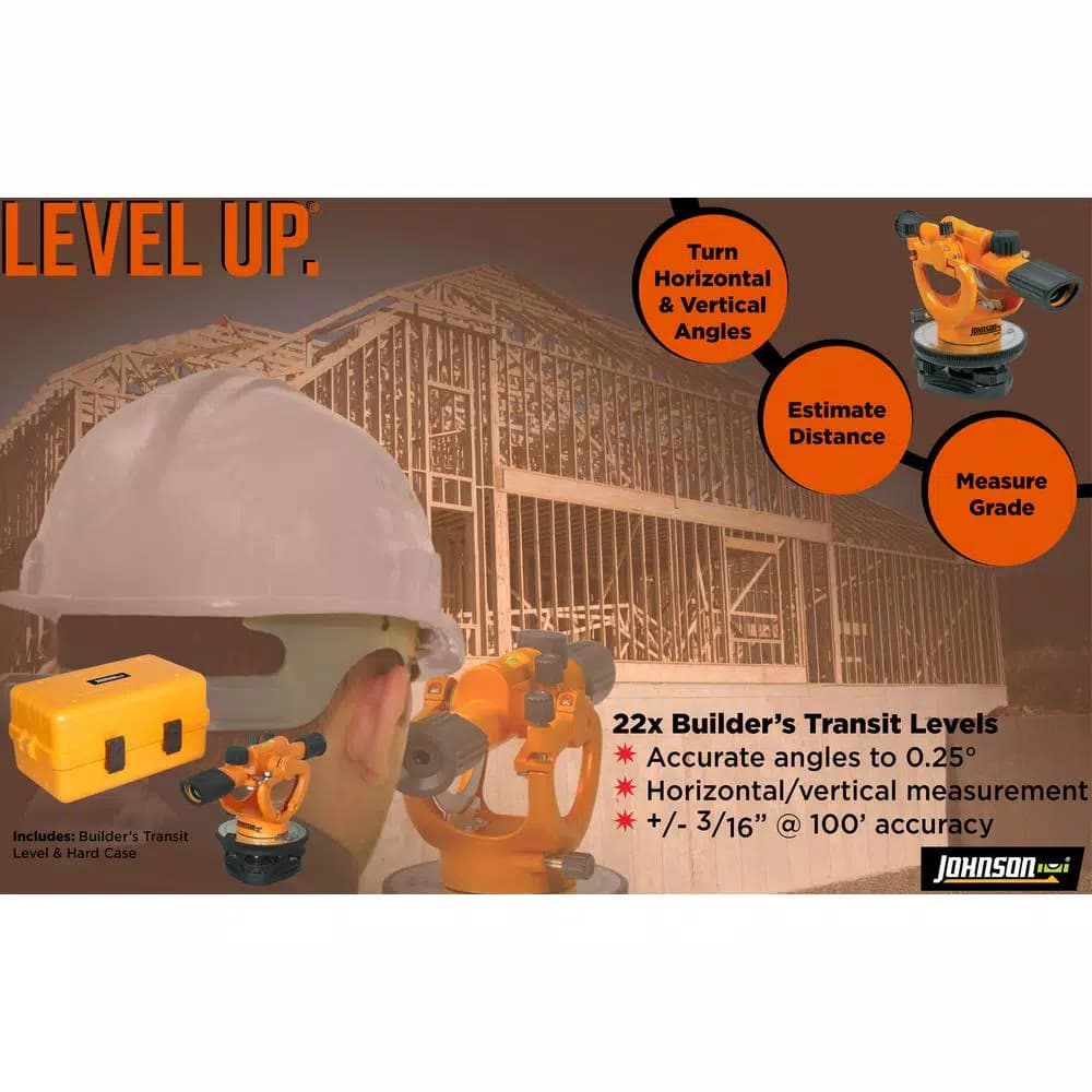 Johnson 22X Builders Transit Level, 14 in., +/- 3/16 in. Accuracy