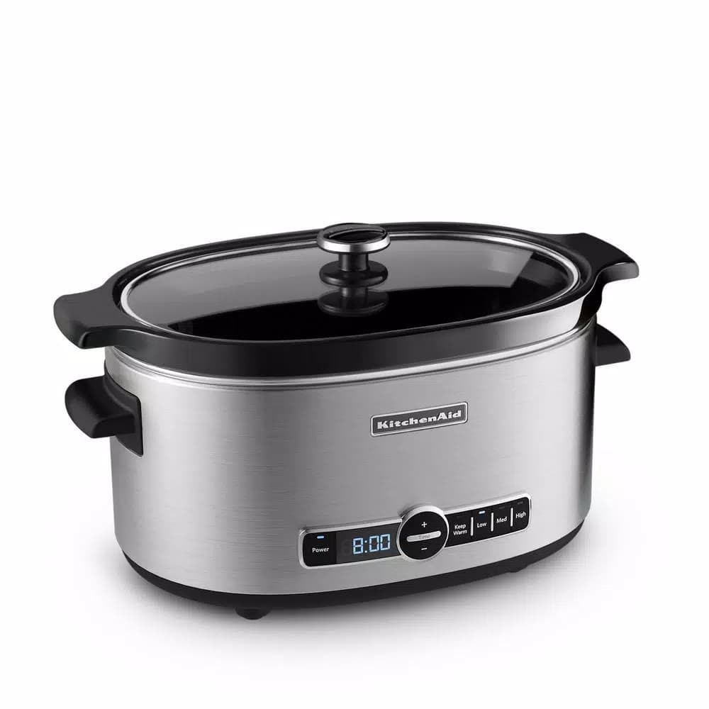 KitchenAid 6 Qt. Stainless Steel Slow Cooker with Digital Timer and Glass Lid, Oval Ceramic Vessel