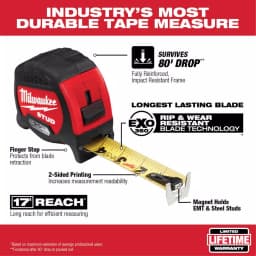 Milwaukee STUD Gen II 25 ft. Magnetic Tape Measure with 17 ft. Reach thumbnail 2