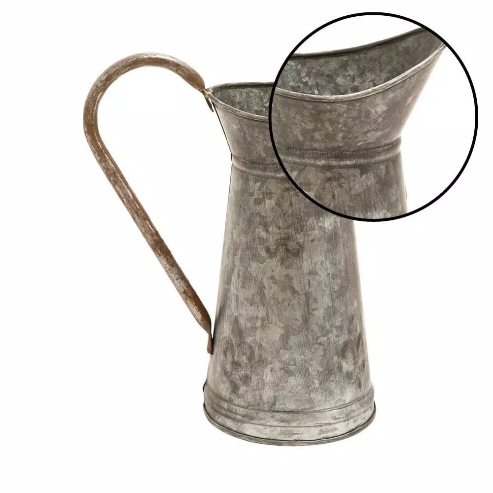 LITTON LANE 10 in. x 12 in. Gray and Rust Brown Hammered Tin Watering Jug Decor