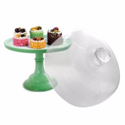 Gibson Cake Stand with Glass Lid, Light Green Round Dessert Platter thumbnail 3