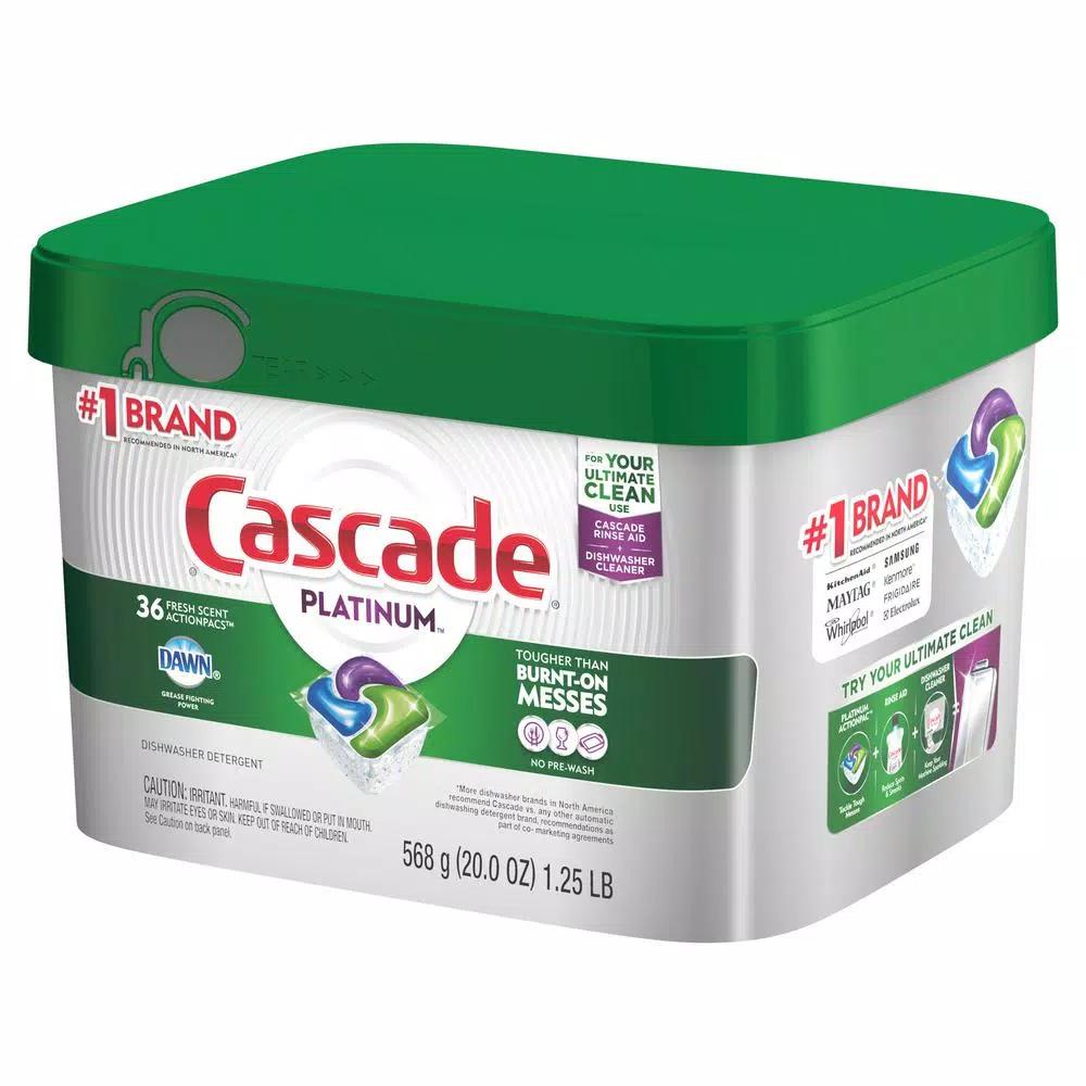 Cascade Platinum ActionPacs Dishwasher Detergent with Dawn, Fresh Scent (36-Count, 6-Pack)
