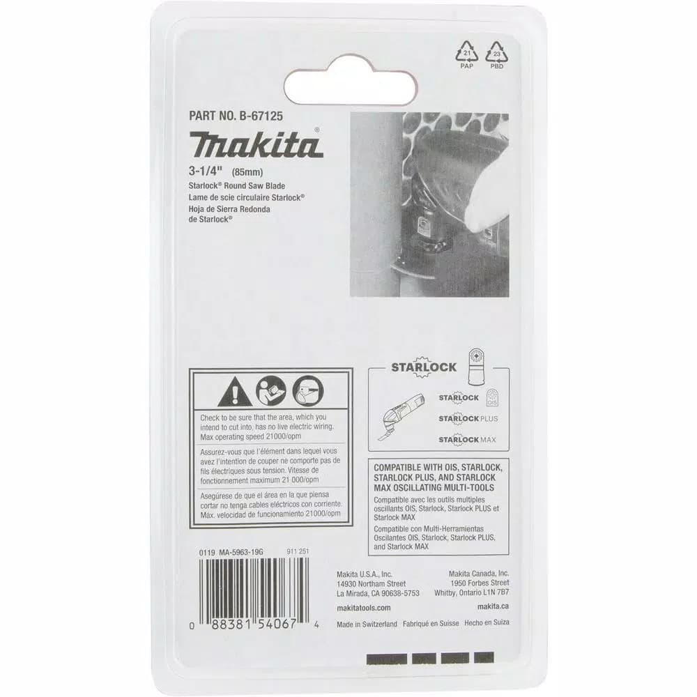 Makita 3-1/4 in. Starlock Round Saw Blade, BiM-TiN, 18 TPI