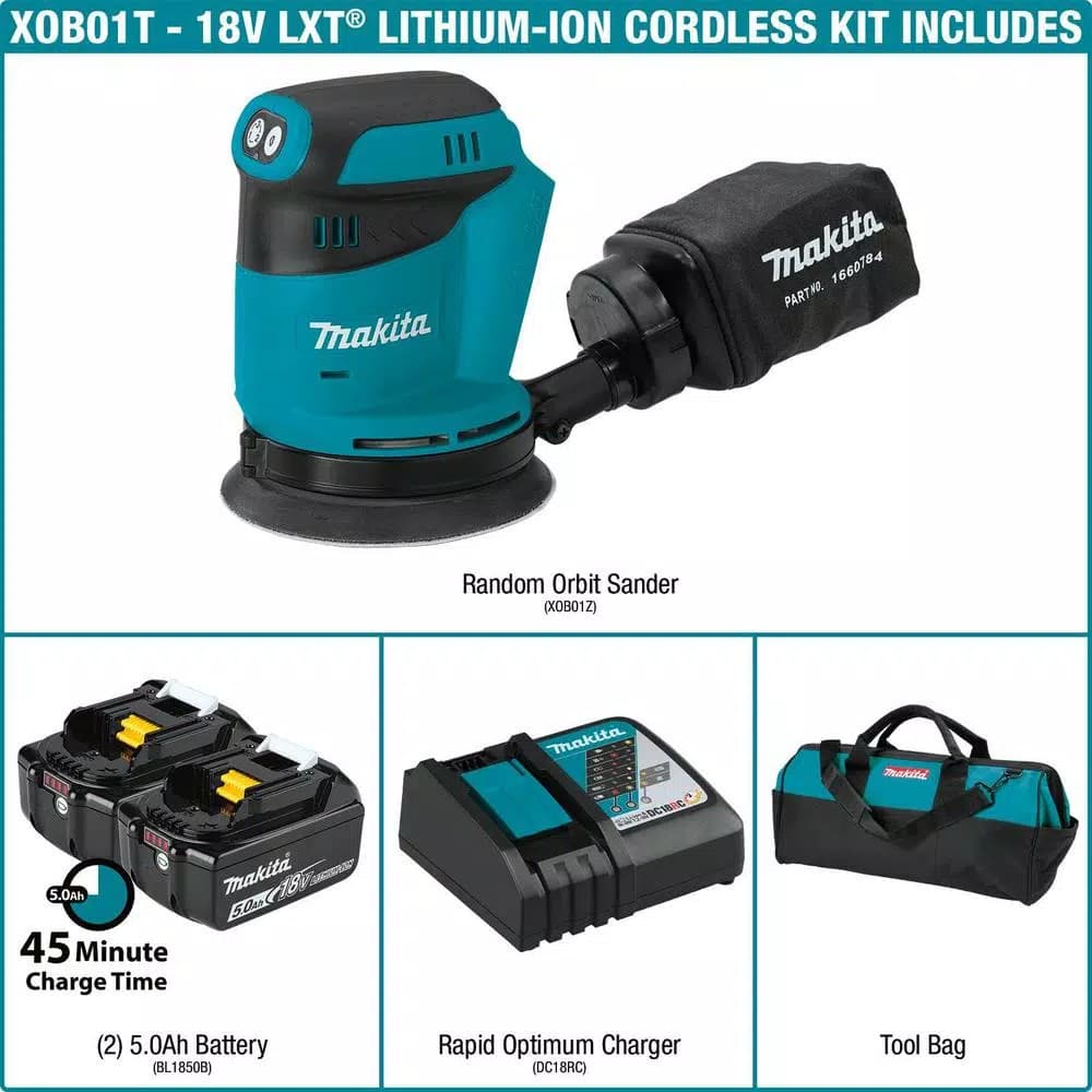 Makita 18V LXT Lithium-Ion 5 in. Random Orbit Sander Kit with 5.0Ah Battery and Charger