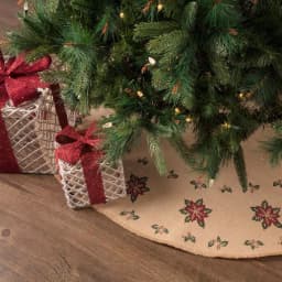 VHC Brands 48 in. Jute Burlap Poinsettia Tree Skirt - Natural Tan Holiday Decor thumbnail 4