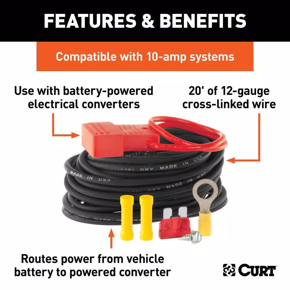 CURT 55151 Powered Converter Wiring Kit, 10 Amp