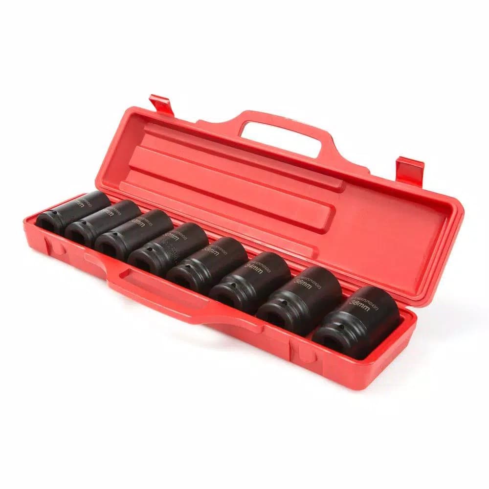TEKTON 3/4 in. Drive 27-38 mm 6-Point Deep Metric Impact Socket Set, 8-Piece