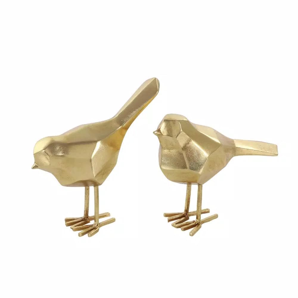 CosmoLiving by Cosmopolitan Geometric Gold Bird Decorative Sculptures, Set of 2 Modern Abstract Bird Figurines