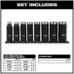 Milwaukee SHOCKWAVE 3/8 in. Drive SAE Deep Well Impact Socket Set, 8-Piece thumbnail 2