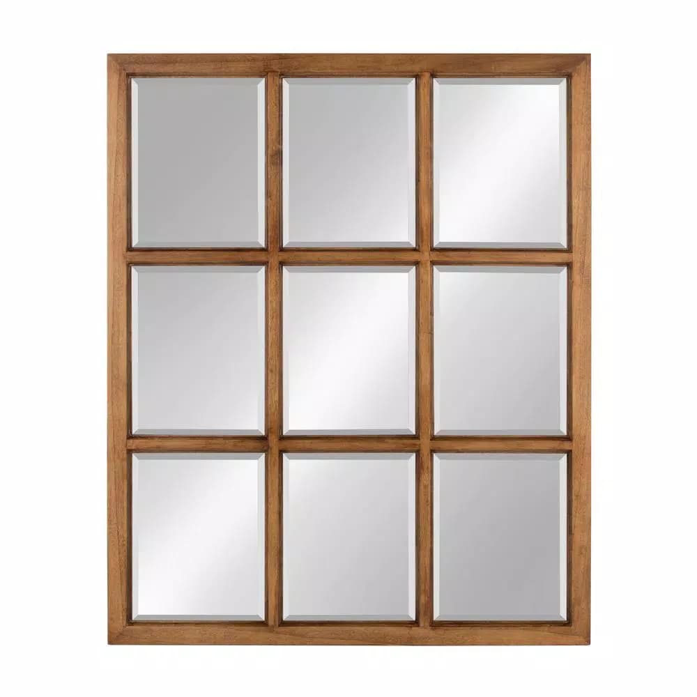 Kate and Laurel Hogan 9-Pane Windowpane Wall Mirror, Rustic Natural Wood Frame, 26 x 32 in.