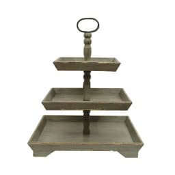 3R Studios Bungalow Lane Grey 3-Tier Decorative Tray with Distressed Wood & Metal Construction thumbnail 1