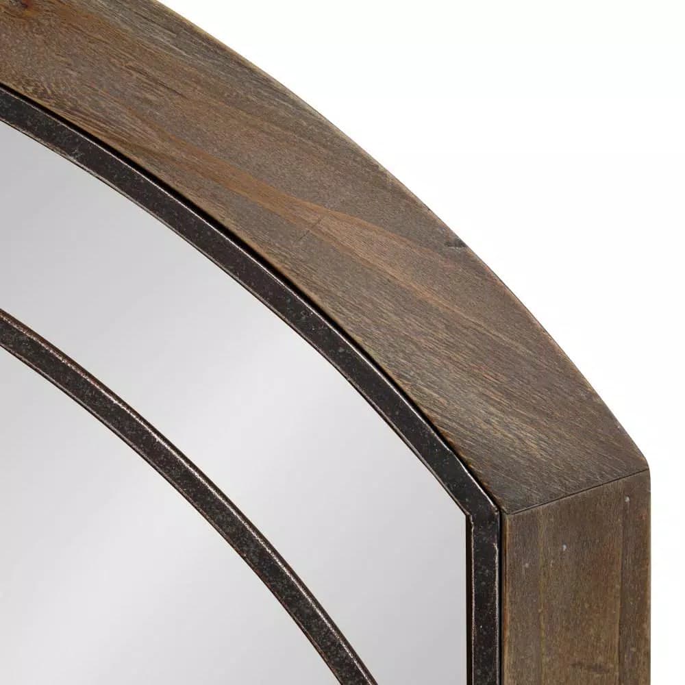 Kate and Laurel Haldron Rustic Brown Wood Arch Mirror with Iron Fretwork, 36 x 24 in.