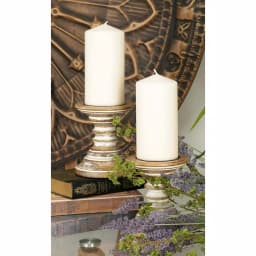 LITTON LANE 6 in. Mango Wood Tapered Candle Holders, Set of 2, Oak Brown & Beige thumbnail 2
