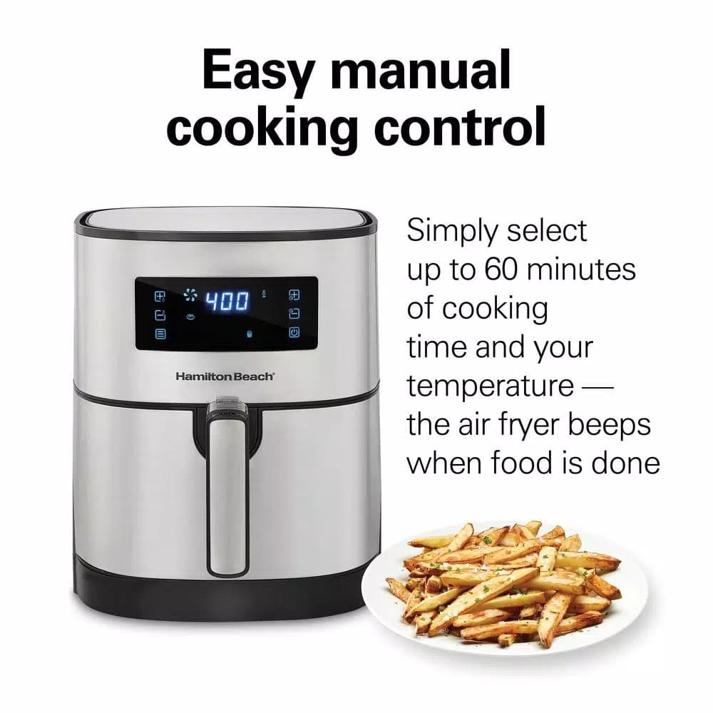 Hamilton Beach 5.3 Qt. Digital Air Fryer, 1700W Stainless Steel with 8 Presets