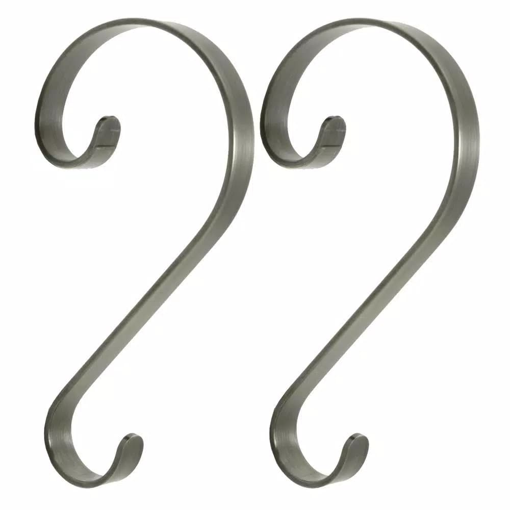 Haute Decor Stocking Scrolls Steel Stocking Holders in Pewter (2-Pack)