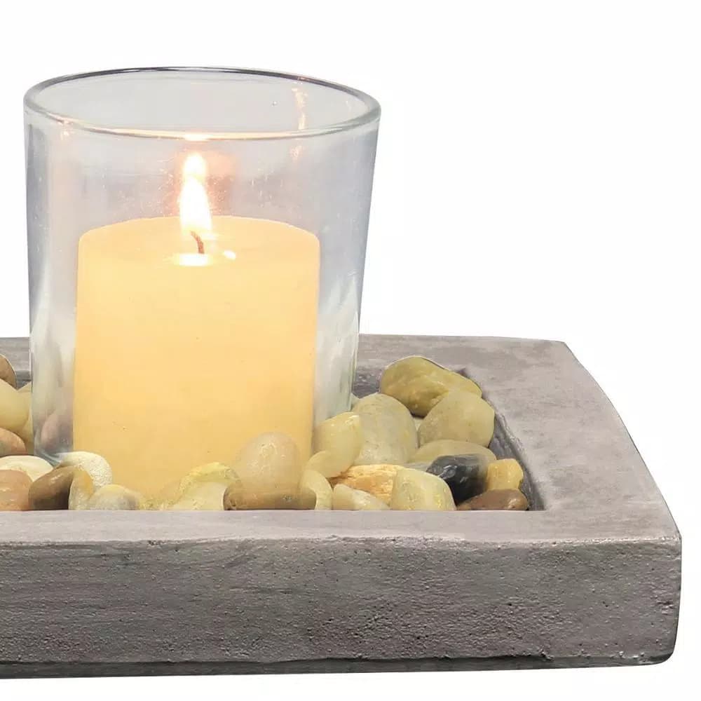 Stonebriar Collection 5 in. Cement Votive Candle Holder Set with Tray and Pebbles