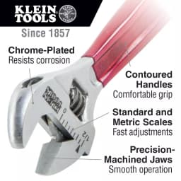 Klein Tools 6 in. Extra Capacity Adjustable Wrench, Chrome Finish thumbnail 2