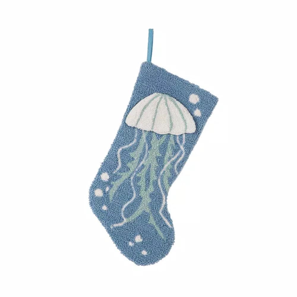 Glitzhome 19 in. 3D Jellyfish Hooked Christmas Stocking, Blue and White Beach Theme