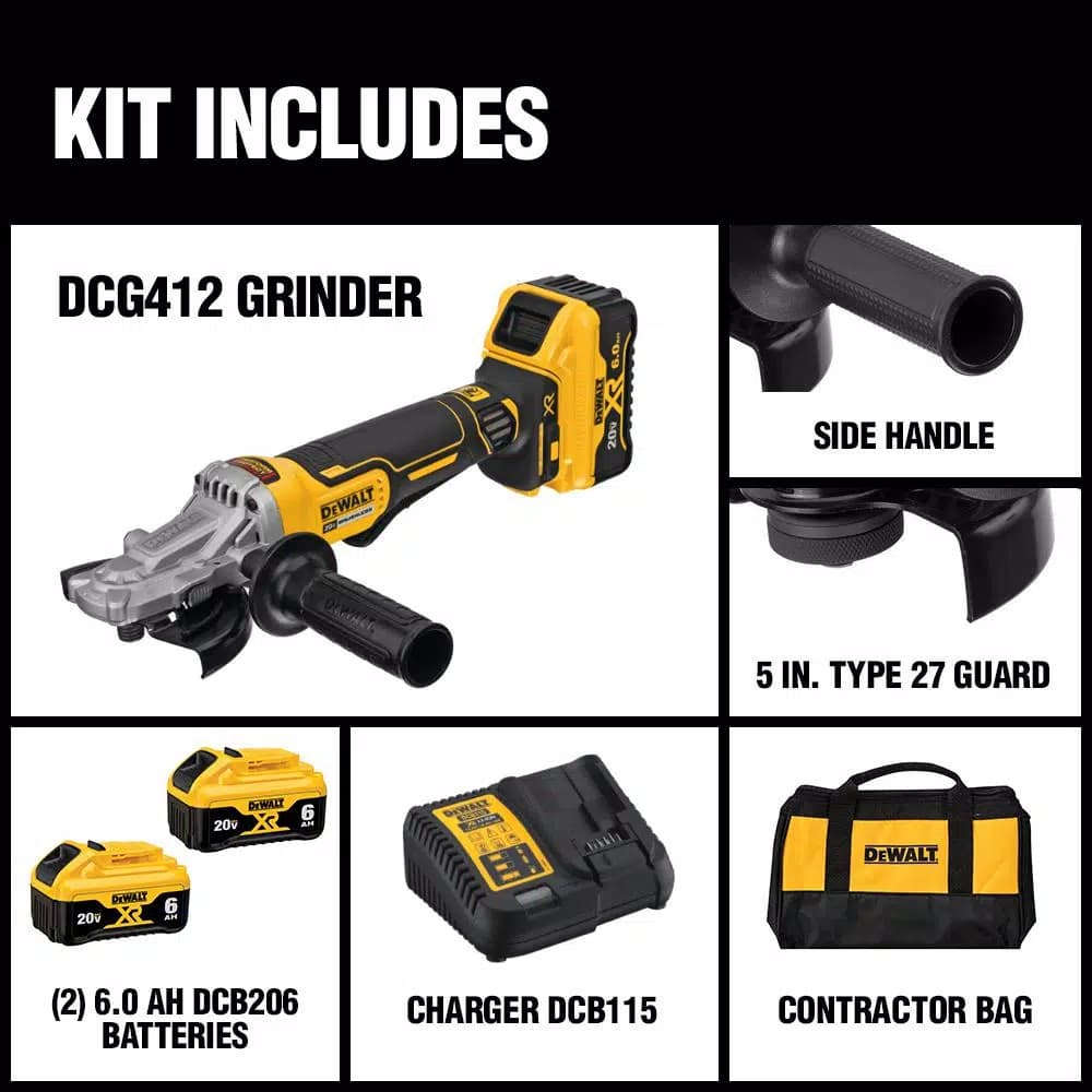 DEWALT 20V MAX XR 5 in. Brushless Cordless Small Angle Grinder Kit with (2) 6.0 Ah Batteries