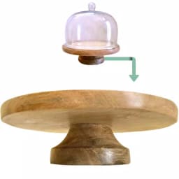 Kauri Design Rustic Mango Wood Cake Stand with Glass Top - 12 in. Round Pedestal Display thumbnail 2